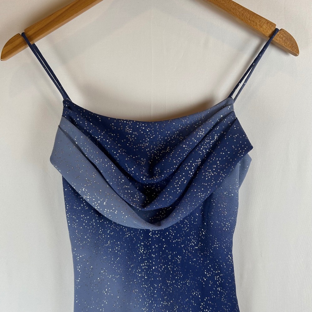 Vintage Cache Blue Ombre Glitter Maxi Dress Cowl Neck  Formal Gown Sz 2 - Picture 8 of 12